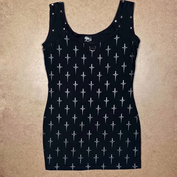 Rare Lip Service Silver Dagger 25 Years Dress Size XL Vintage Goth Gothic Y2K - Picture 3 of 16